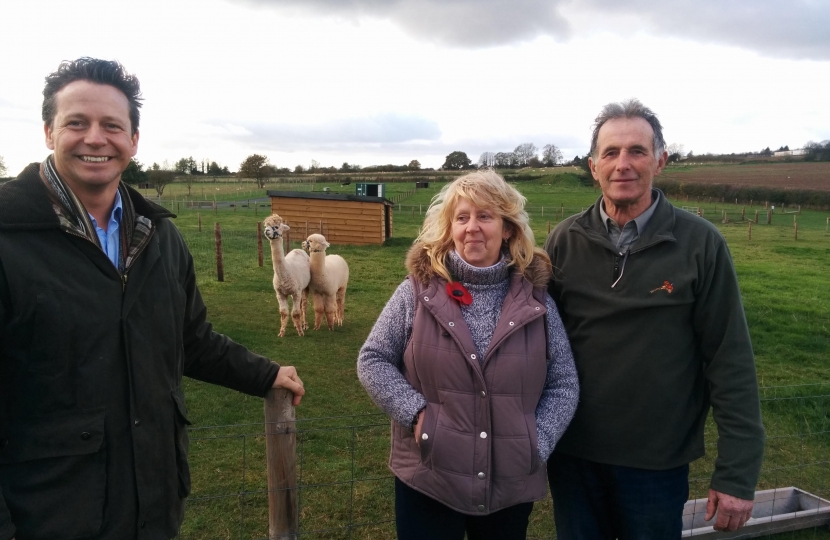 Nigel with Jim and Mandy Howell, and their llamas