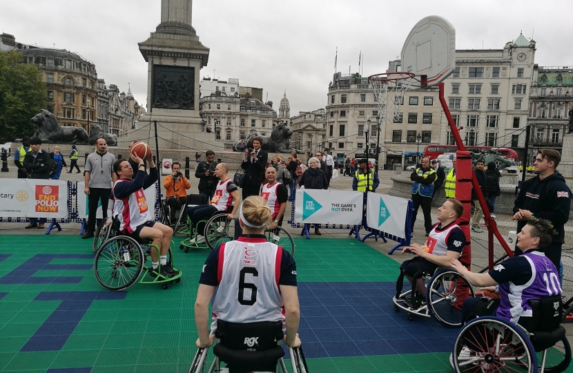 Nigel Huddleston shooting warm up charity basketball match