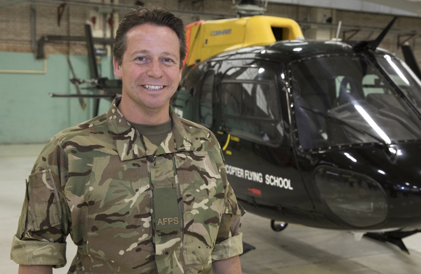 Nigel Huddleston MP at helicopter flying school - RAF Shawbury