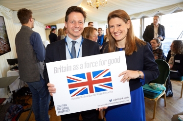 Nigel Huddleston MP with Coalition for Global Prosperity CEO Theo Clarke at its Tackling Plastic Pollution event